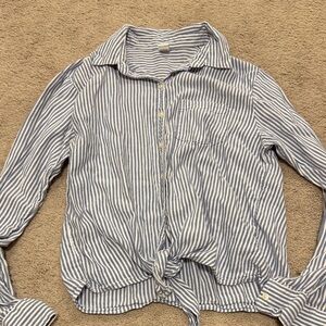 Old Navy Blue & White Striped Tie-Hem Shirt
